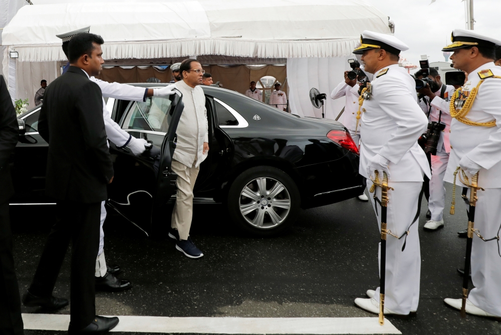 Sri Lanka's President Maithripala Sirisena arrives at a commissioning handover ceremony of the P 626 ship by the US at the main port in Colombo, Sri Lanka June 6, 2019. Reuters/Dinuka Liyanawatte