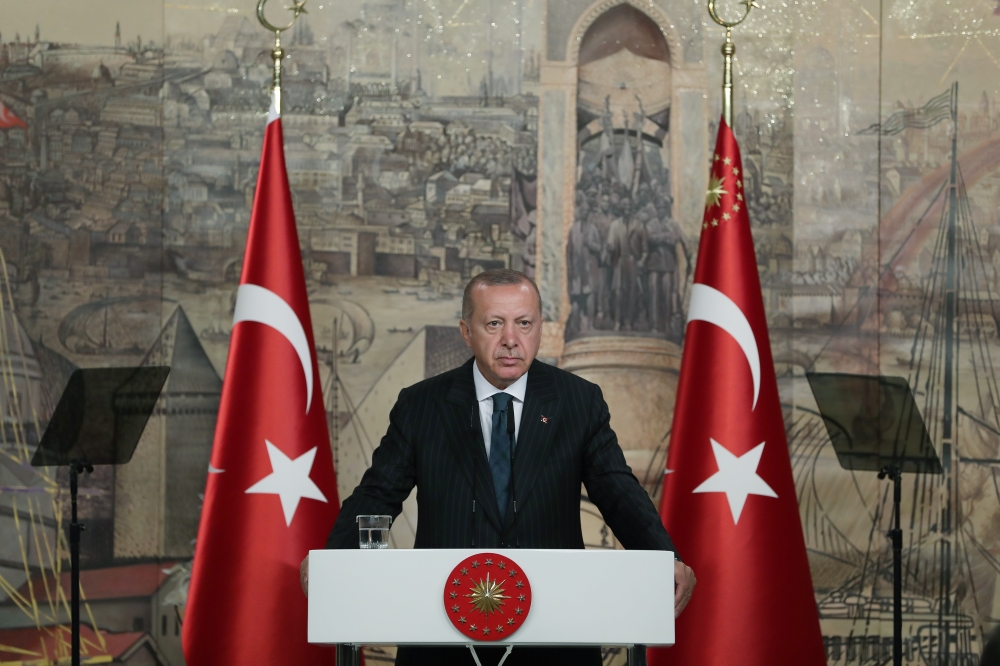 President of Turkey, Recep Tayyip Erdogan speaks during a gathering with foreign press members in Istanbul, Turkey on June 20, 2019.