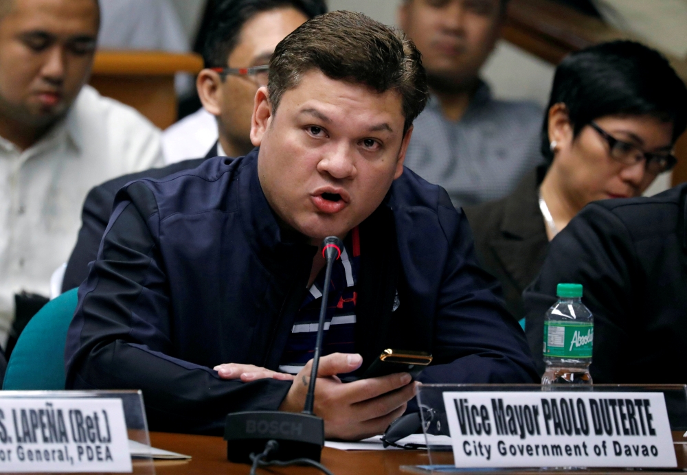File photo of Paolo Duterte, son of President Rodrigo Duterte, testifies at a Senate hearing on drug smuggling in Pasay, Metro Manila, Philippines, September 7, 2017. REUTERS/Erik De Castro/File Photo