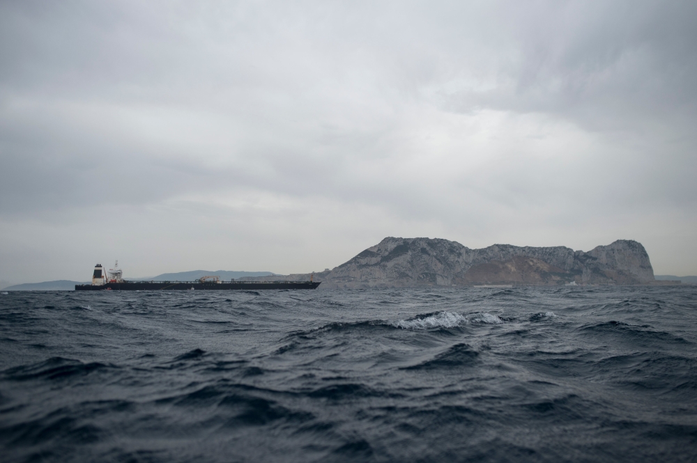 A picture shows supertanker Grace 1 off the coast of Gibraltar on July 6, 2019. Iran demanded on July 5, 2019 that Britain immediately release an oil tanker it has detained in Gibraltar, accusing it of acting at the bidding of the United States. AFP / JOR