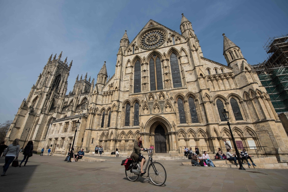 A general view shows the exterior of York Minster in York, northern England on April 18, 2019. AFP/Oli Scarff