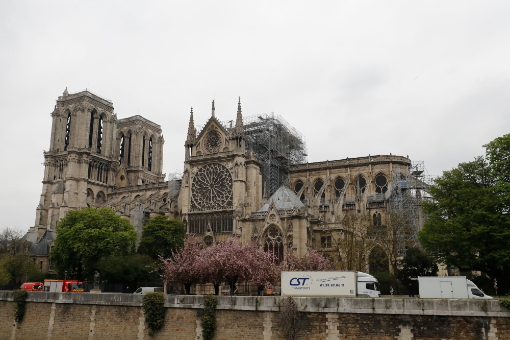 A photo shows the Notre-Dame-de Paris Cathedral a day after a fire devastated the cathedral in central Paris on April 16, 2019. AFP/Francois Guillot