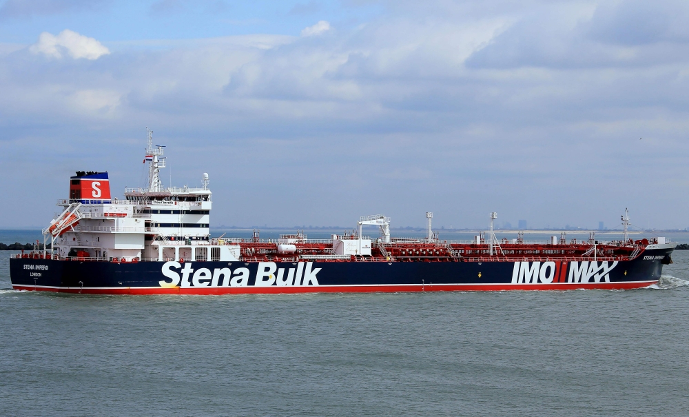 Stena Impero, a British-flagged tanker, off the coast of Europoort in Rotterdam on April 3, 2018.  (AFP PHOTO / MARINETRAFFIC.COM / JAN VERHOOG)