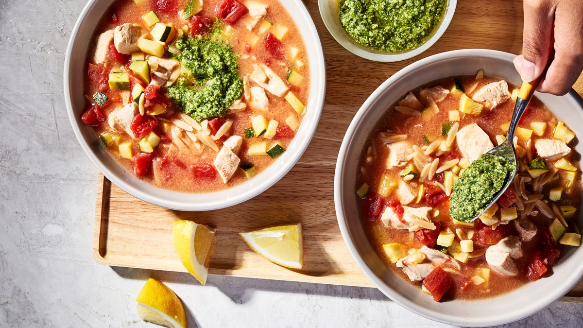  Chicken Orzo Soup with Pesto.  Photo by Stacy Zarin Goldberg for The Washington Post. 