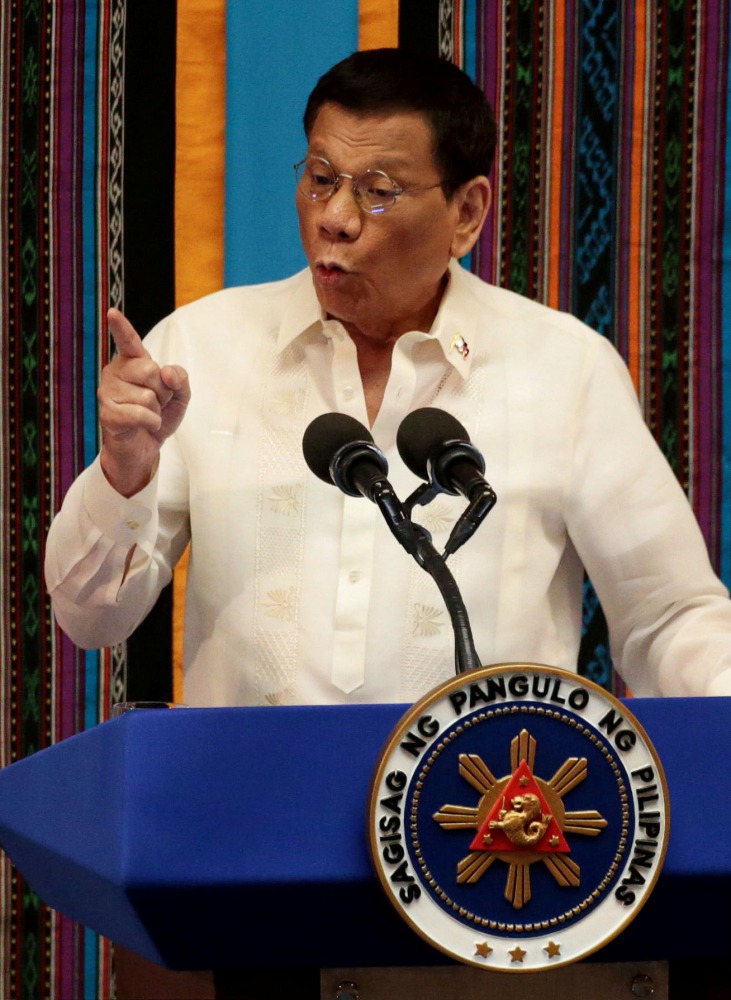 Philippine President Rodrigo Duterte gestures during his fourth State of the Nation Address at the Philippine Congress in Quezon City, Metro Manila, Philippines July 22, 2019. Reuters/Eloisa Lopez