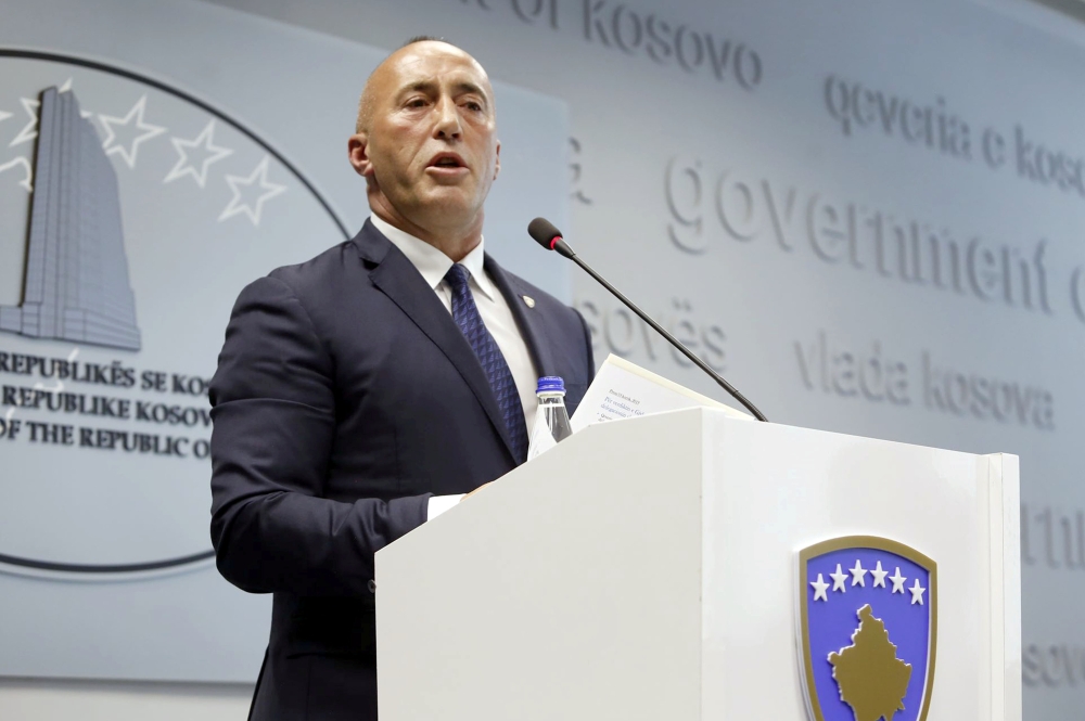File photo of Kosovo Prime Minister Ramush Haradinaj speaks during a press conference in Pristina, Kosovo, July 19, 2019.  REUTERS/Laura Hasani/File Photo