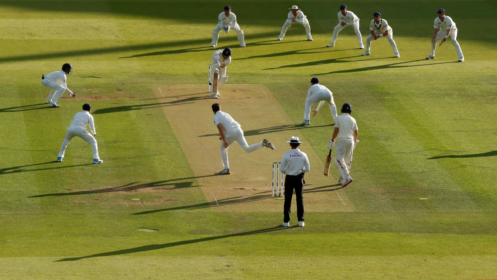 Ireland's Tim Murtagh bowls the final ball of the day Action Images via Reuters/Andrew Boyers