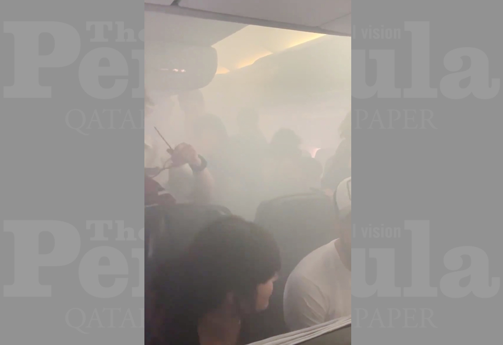 A smoke-filled cabin of British Airways aircraft is seen before an emergency disembark in Valencia, Spain August 5, 2019 in this still image obtained from social media video. Twitter/Gayle Fitzpatrick/via REUTERS 