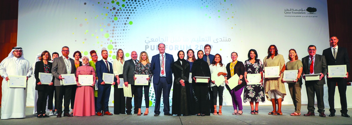 The PUE students and teachers of Qatar Foundation with other staff members, guests and officials during the event to kick off the 2019-2020 academic year with its fourth annual PUE Forum at Qatar National Convention Center. 