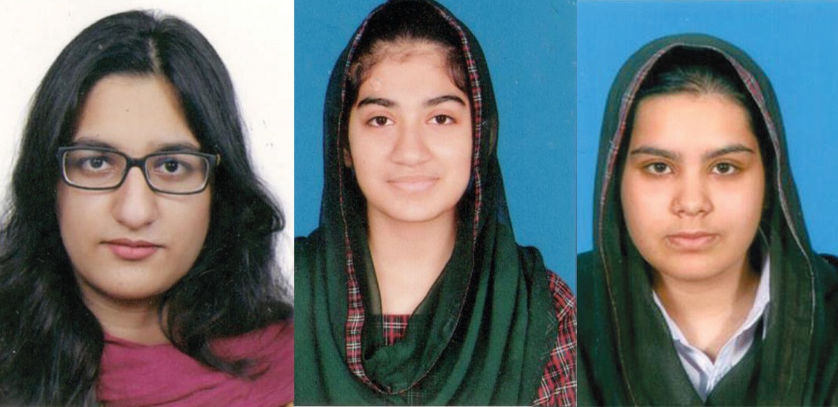 FROM LEFT: Heba-tu-Rehman Asif Butt (997/1100), Amna Nasir (994) and Nawal Nawaz (987).
