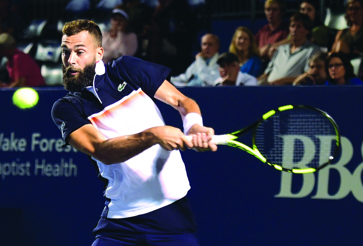 Benoit Paire of France returns a shot from Steve Johnson during their semifinals match on day seven of the Winston-Salem Open at Wake Forest University on August 23, 2019 in Winston Salem, North Carolina. Jared C. Tilton/Getty Images/AFP