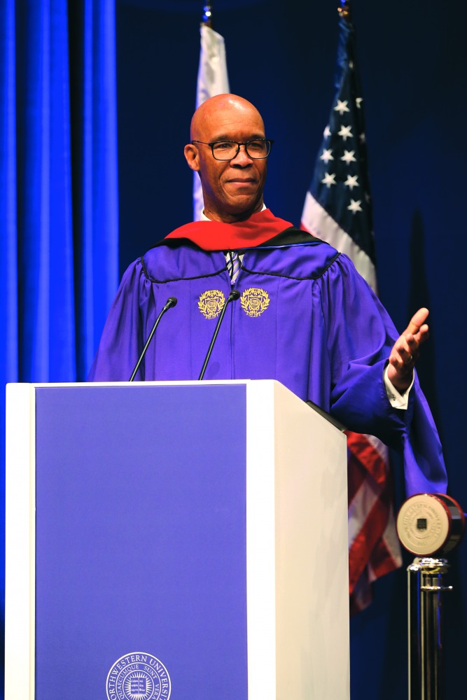 Charles Whitaker, Dean of Northwestern’s Medill School, addressing NU-Q’s Class of 2023 during their Convocation ceremony.