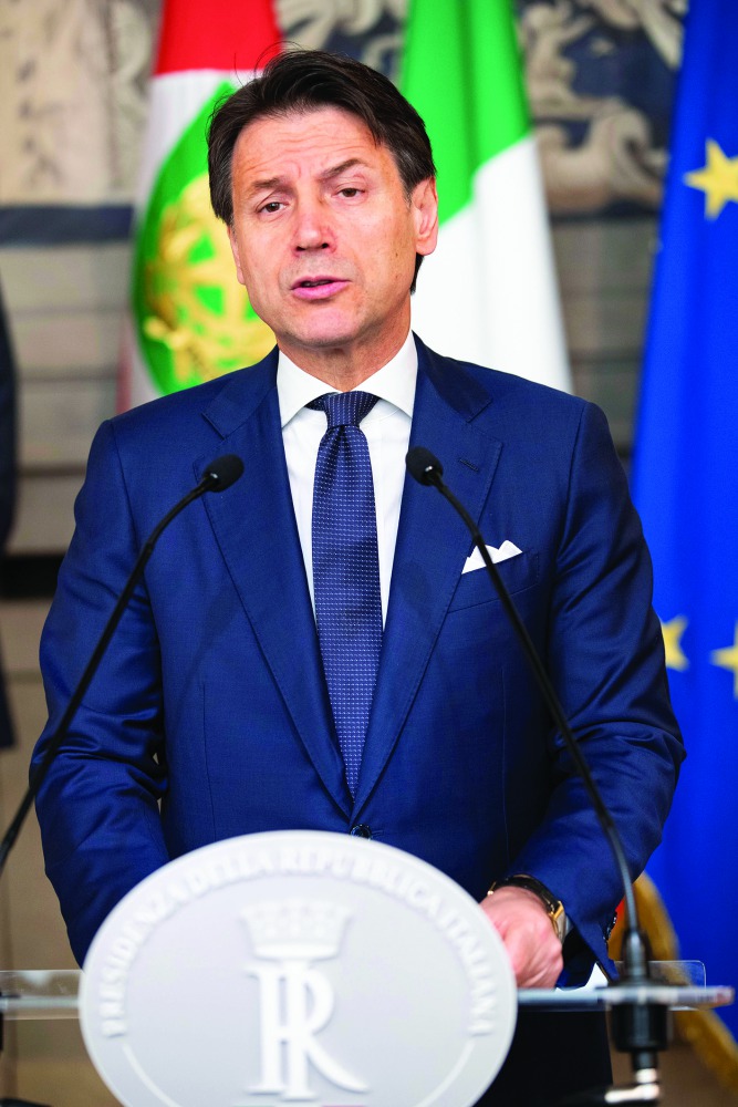 Italian Prime Minister Giuseppe Conte speaks in Rome, Italy August 29, 2019. Presidential Palace/Francesco Ammendola/Handout via Reuters
