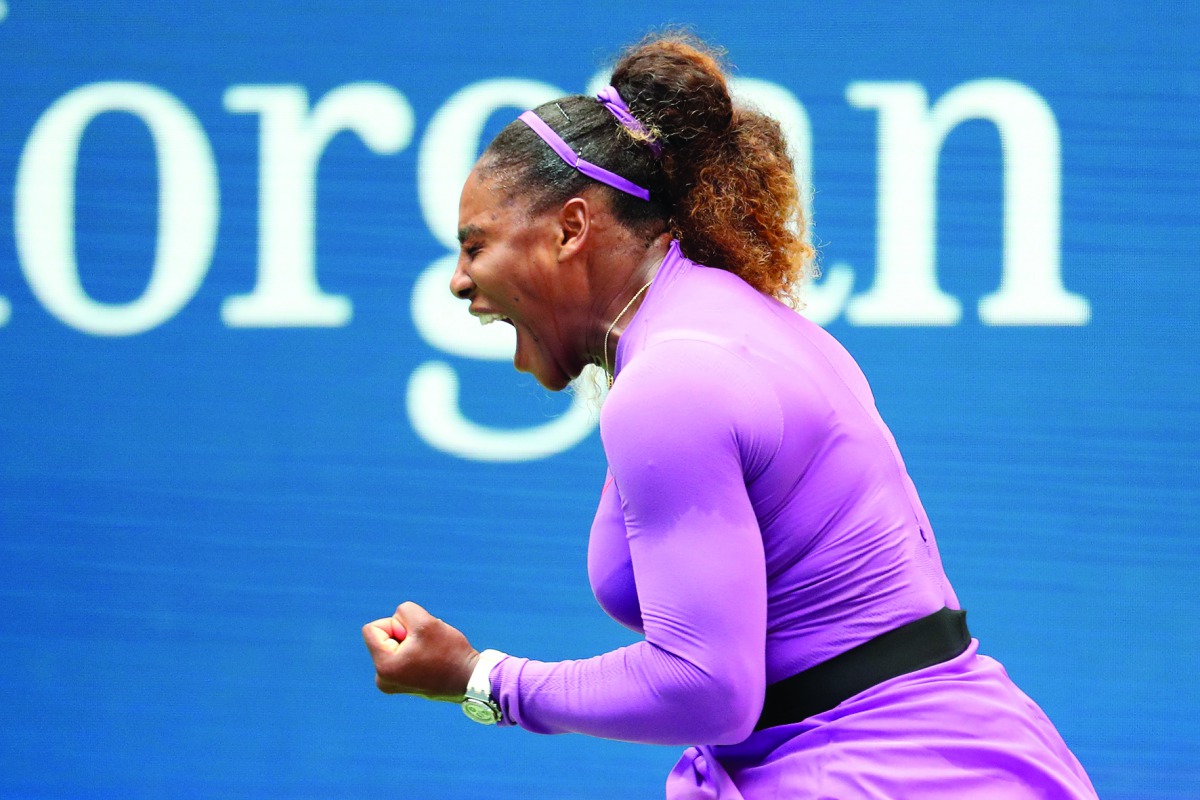 Serena Williams of the United States reacts during of her Women's Singles round three match against Karolina Muchova of the Czech Republic on day five of the 2019 US Open at the USTA Billie Jean King National Tennis Center on August 30, 2019 in Queens bor