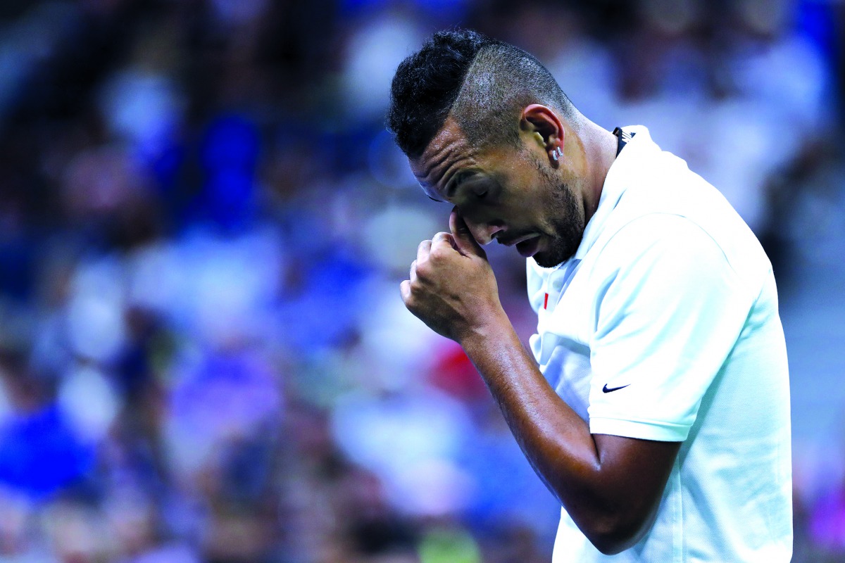 Nick Kyrgios of Australia reacts during his Men's Singles third round match against Andrey Rublev of Russia on day six of the 2019 US Open at the USTA Billie Jean King National Tennis Center on August 31, 2019 in Queens borough of New York City. Matthew S