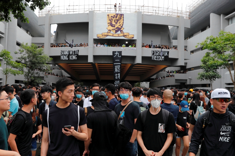 Students boycott their classes as they take part in a protest against the extradition bill at the Chinese University of Hong Kong, China September 2, 2019. REUTERS/Tyrone Siu
