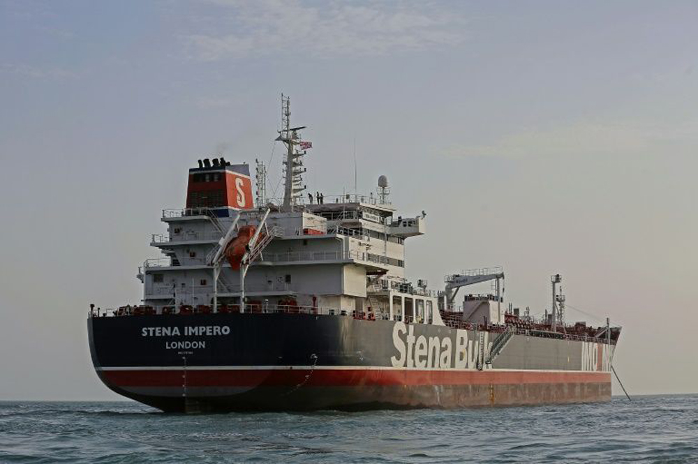 The British-flagged tanker Stena Impero remains anchored off the Iranian port of Bandar Abbas after the Revolutionary Guards impounded it on July 19 for breaking 