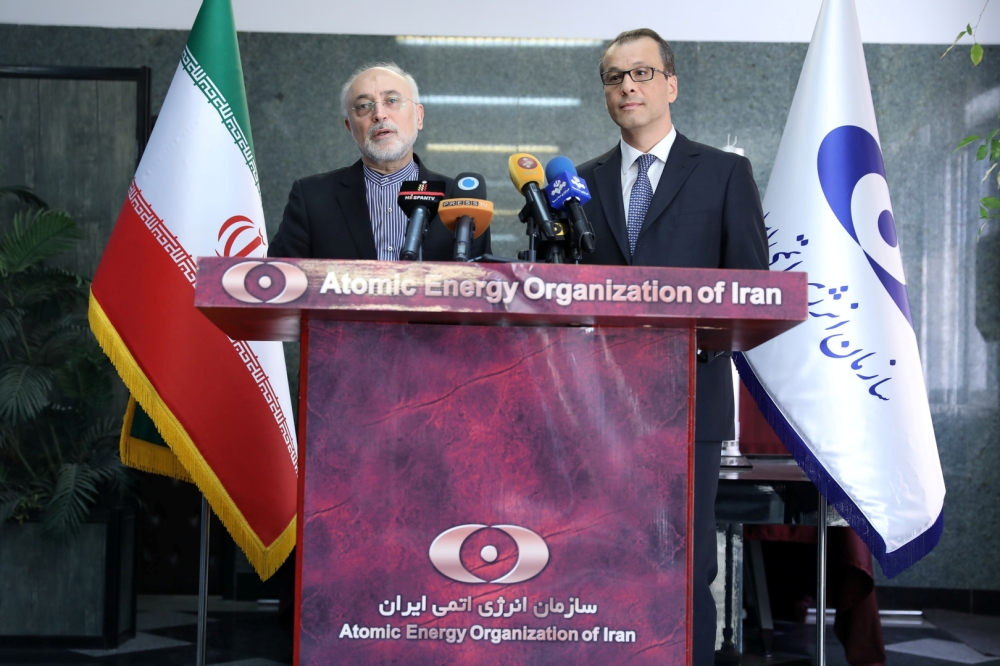 Ali Akbar Salehi, director of Iran's nuclear energy agency speaks during a news conference with the acting head of the U.N. nuclear watchdog (IAEA), Cornel Feruta, in Tehran, Iran September 8, 2019. PR of IAEO (Iran's Atomic Energy Organization)/WANA (Wes