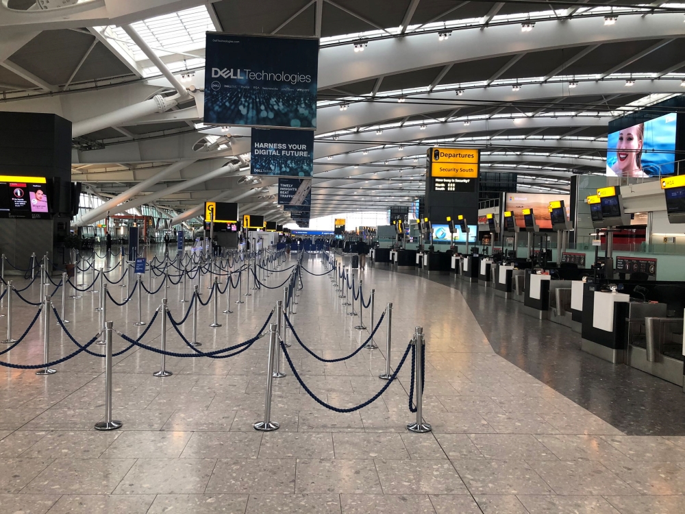 Heathrow Airport's Terminal 5 sits empty at 9AM after strike action by British Airways pilots led to the grounding of flights, in London, Britain September 9, 2019 in this image obtained from social media. Rahul Kalia via REUTERS