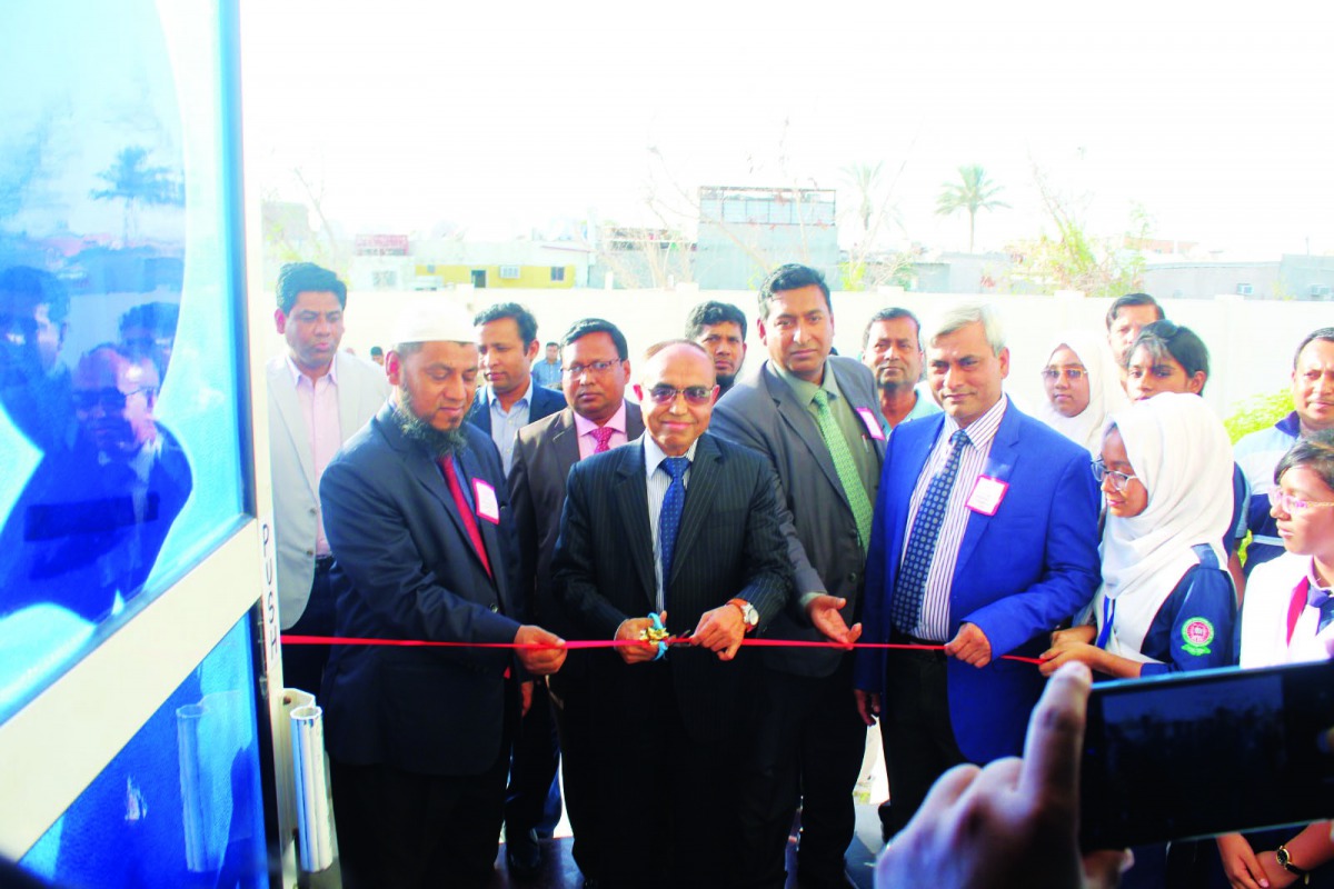 Ambassador of Bangladesh, Ashud Ahmed, along with the Chairman of Bangladesh MHM School & College,  inaugurating the exhibition.