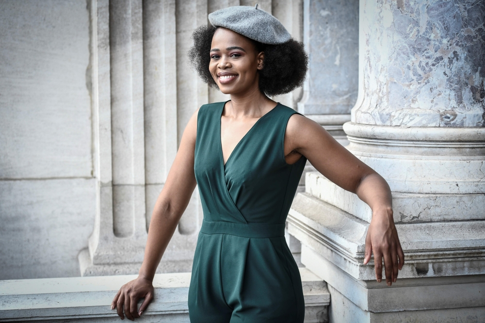 South African soprano Pretty Yende poses during a photo session at the Garnier Opera House on September 10, 2019 in Paris. AFP / Stephane De Sakutin