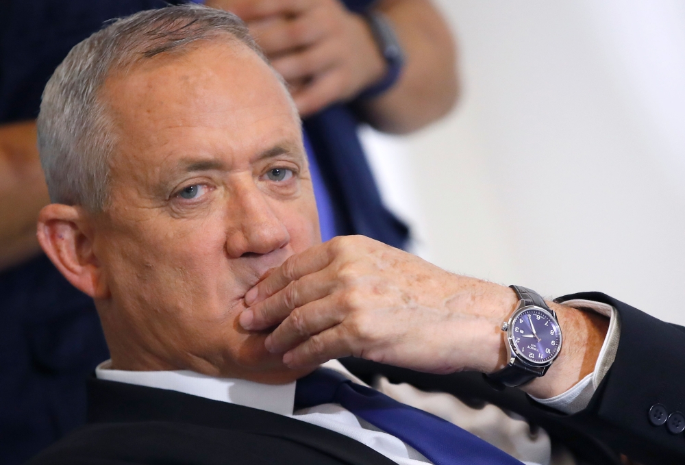 Benny Gantz looks on during a press conference in the Israeli coastal city of Tel Aviv, on September 19, 2019. AFP / Jack Guez 