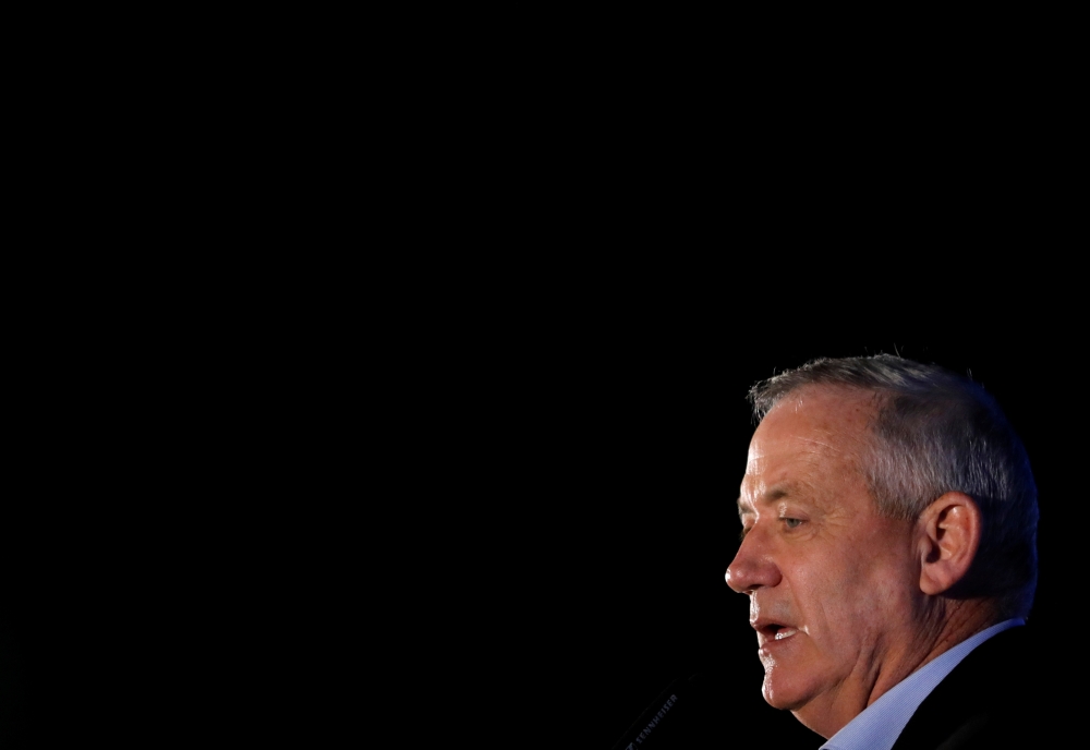 Benny Gantz, leader of Blue and White party, speaks to supporters at his election campaign event, in Kfar Ahim, Israel, September 16, 2019. Reuters/Amir Cohen 