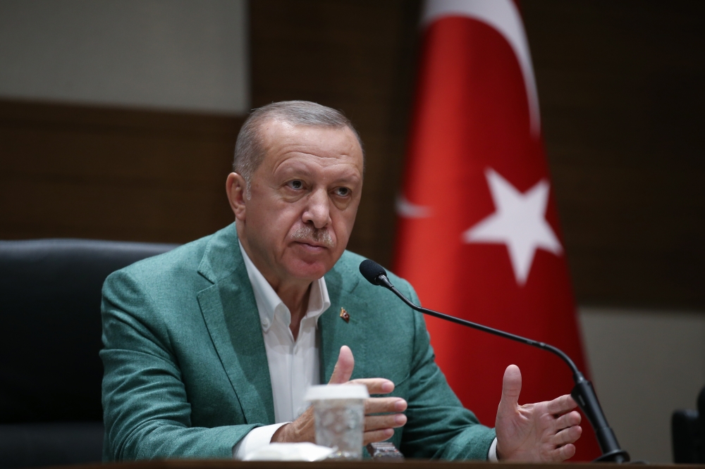 Turkish President Recep Tayyip Erdogan holds a press conference at Ataturk Airport ahead of his departure to New York, on September 21, 2019 in Istanbul, Turkey. Arif Hüdaverdi Yaman - Anadolu