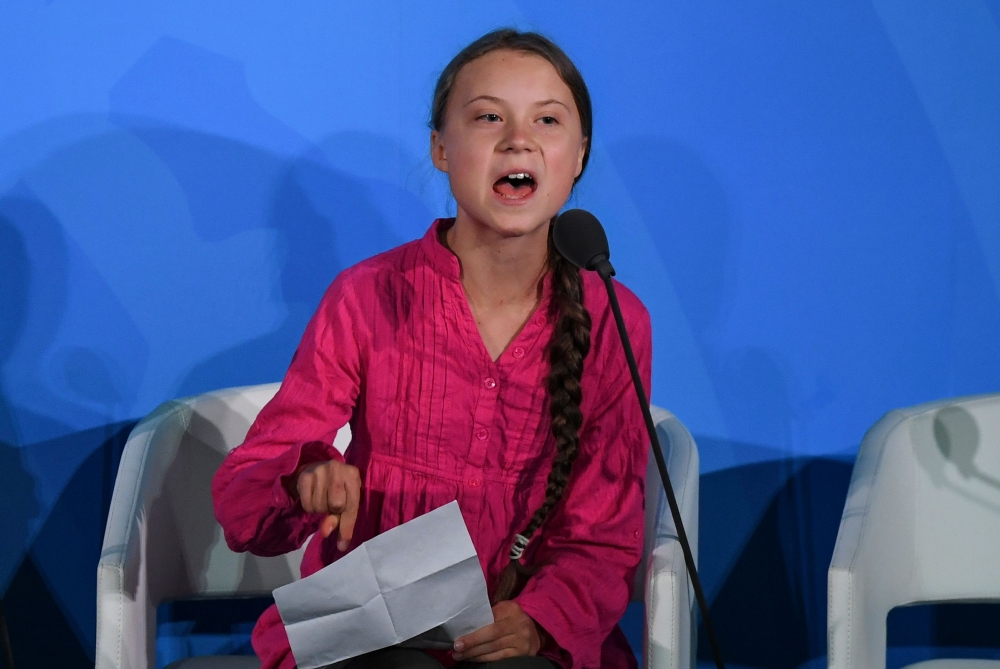 Youth Climate activist Greta Thunberg speaks during the UN Climate Action Summit on September 23, 2019 at the United Nations Headquarters in New York City. (AFP / TIMOTHY A. CLARY)