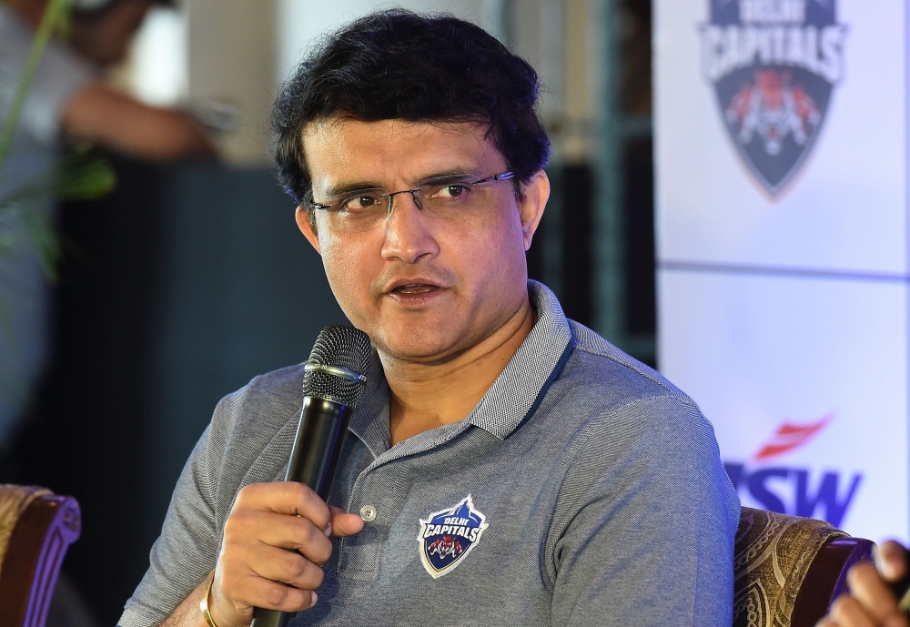 In this file photo taken on March 19, 2019, Delhi Capitals special adviser Sourav Ganguly speaks at a press conference in New Delhi ahead of the start of the 2019 Indian Premier League (IPL) cricket tournament. / AFP / Prakash SINGH 