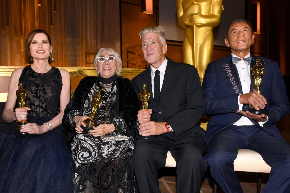 Geena Davis, Lina Wertmüller, David Lynch, and Wes Studi attend the Academy Of Motion Picture Arts And Sciences' 11th Annual Governors Awards at The Ray Dolby Ballroom at Hollywood & Highland Center on October 27, 2019 in Hollywood, California. Kevin Wint