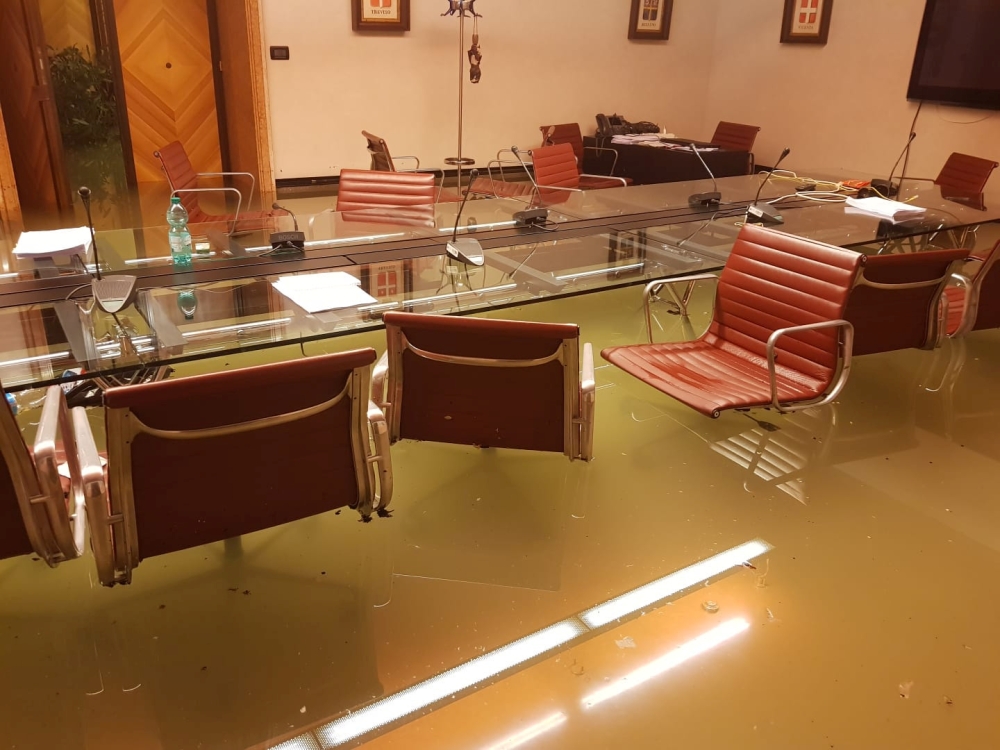 The interior of the Italian Regional Council is seen flooded in Venice, Italy November 13, 2019 in this picture obtained from social media. ANDREA ZANONI/via REUTERS