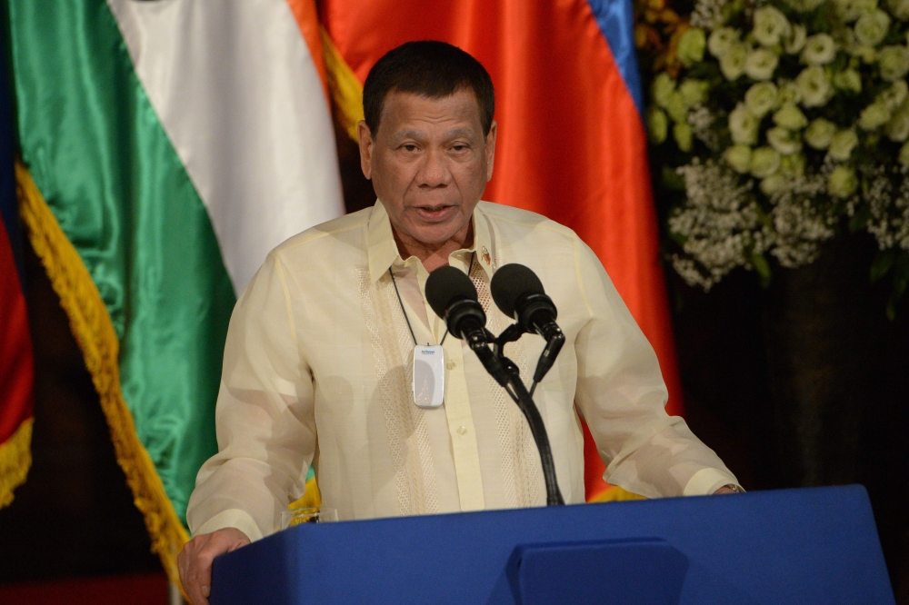 (FILES) This file photo taken on October 18, 2019 shows Philippine President Rodrigo Duterte speaking during a joint press conference with his Indian counterpart at the Malacanang Palace in Manila. AFP / Ted Aljibe 