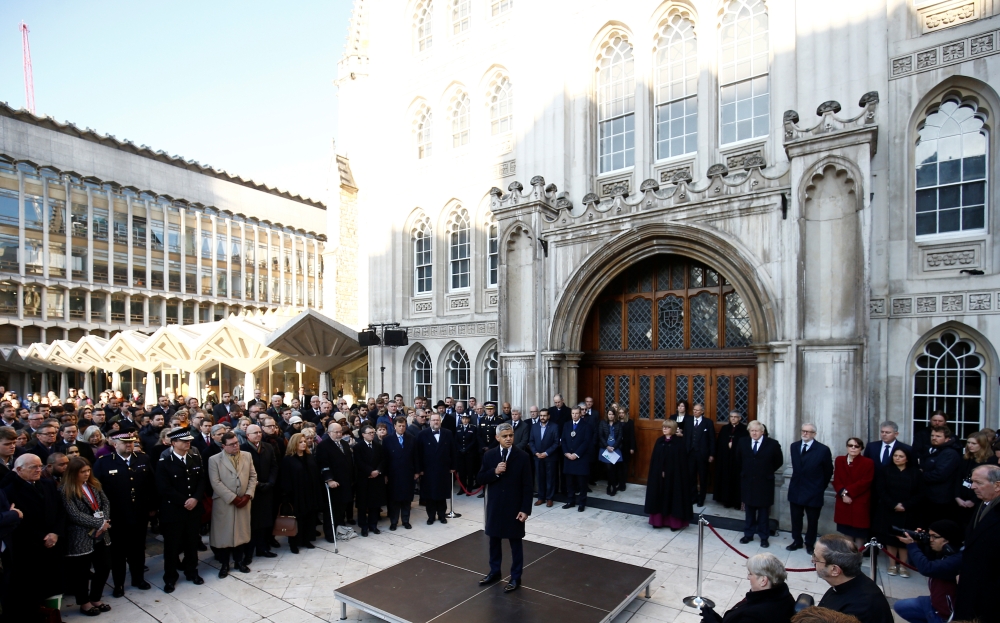 Mayor of London Sadiq Khan speaks during a vigil for victims of a fatal attack on London Bridge in London, Britain December 2, 2019. REUTERS/Henry Nicholls