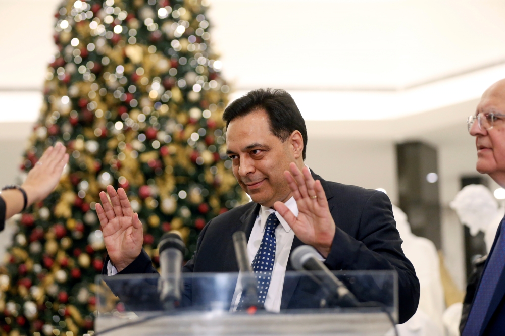 Hassan Diab arrives to talk to the media after being named Lebanon's new prime minister, at the presidential palace in Baabda, Lebanon December 19, 2019. REUTERS/Mohamed Azakir