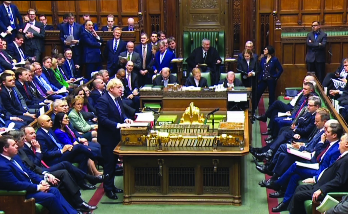 A video grab from footage broadcast by the UK Parliament's Parliamentary Recording Unit (PRU) shows Britain's Prime Minister Boris Johnson speaking at the opening of the Second Reading of the European Union (Withdrawal Agreement) 