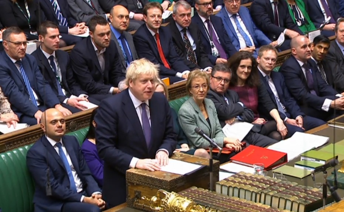 A video grab from footage broadcast by the UK Parliament's Parliamentary Recording Unit (PRU) shows Britain's Prime Minister Boris Johnson speaking at the opening of the Second Reading of the European Union (Withdrawal Agreement) 