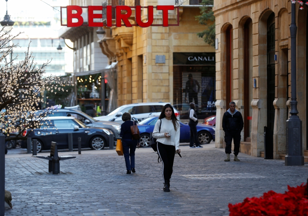 A sign reading Beirut is seen among Christmas decorations in downtown Beirut, Lebanon December 17, 2019. (REUTERS/Mohamed Azakir)