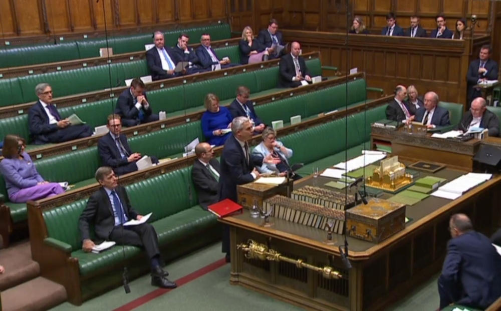 A video grab from footage broadcast by the UK Parliament's Parliamentary Recording Unit (PRU) shows Britain's Secretary of State for Exiting the European Union (Brexit Minister) Stephen Barclay (C) speaking as he opens the debate on the European Union (Wi