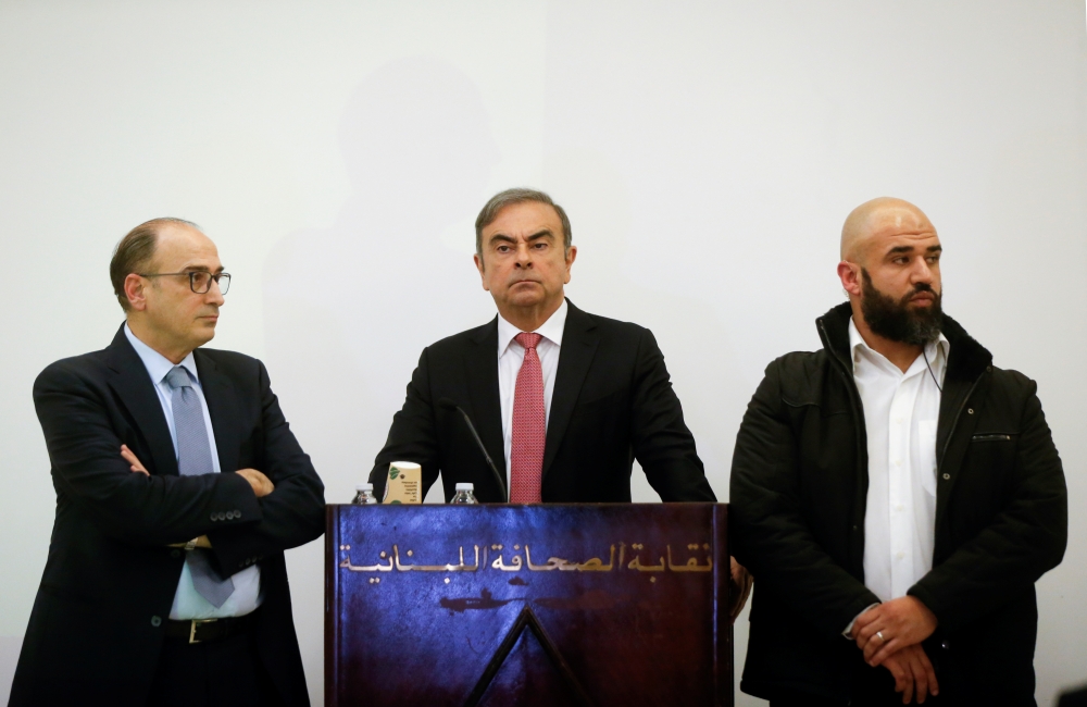 Former Nissan chairman Carlos Ghosn attends a news conference at the Lebanese Press Syndicate in Beirut, Lebanon January 8, 2020. REUTERS/Mohamed Azakir