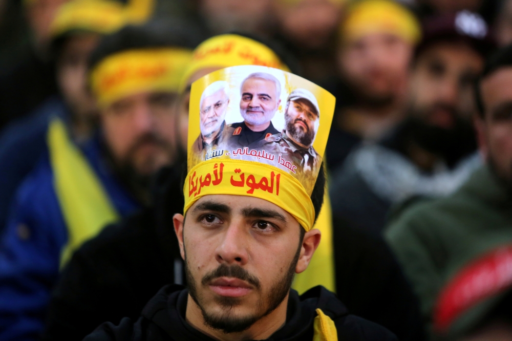 A supporter of Hezbollah attends a funeral ceremony rally to mourn Qassem Soleimani in Beirut's suburbs, Lebanon, January 5, 2020. Reuters/Aziz Taher