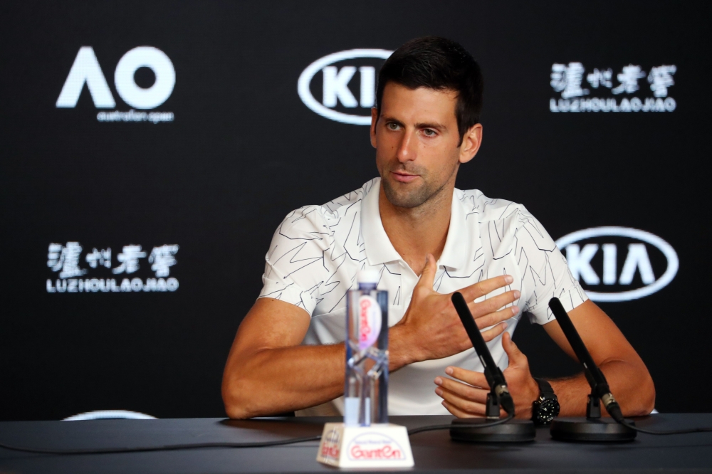 Serbia's Novak Djokovic speaks during a press conference ahead of the Australian Open tennis tournament in Melbourne on January 19, 2020. AFP / DAVID GRAY 