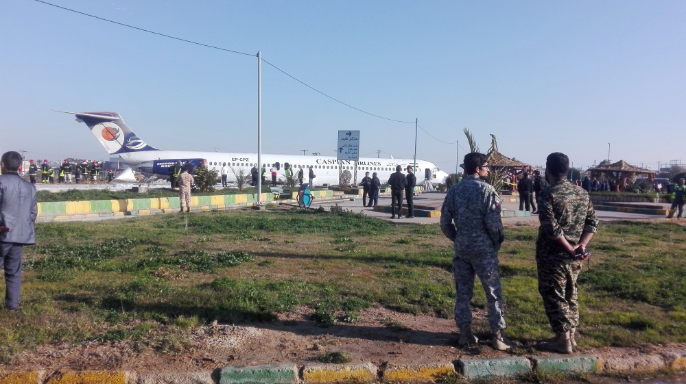 An Iranian passenger plane is seen after sliding off the runway upon landing at Mahshahr airport, Iran January 27, 2020. Mohammad Zarei/ISNA News Agency/WANA (West Asia News Agency) via REUTERS