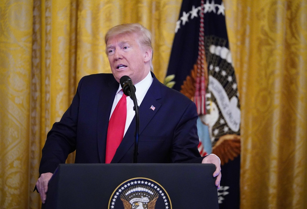 US President Donald Trump announces his Middle East peace plan in the East Room of the White House in Washington, DC on January 28, 2020. Trump says his plan 'could be the last opportunity' for Palestinians. (AFP / MANDEL NGAN)