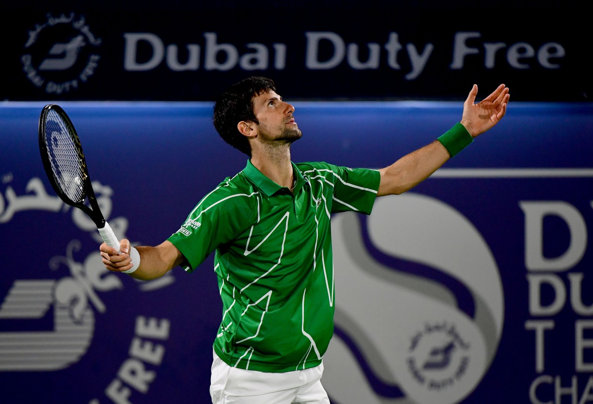 Serbia's Novak Djokovic reacts during the quarter-finals of the Dubai Duty Free Tennis Championship in the Gulf emirate of Dubai on February 27, 2020. AFP
