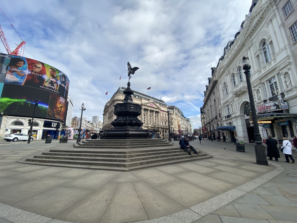 LONDON, UNITED KINGDOM - MARCH 17: Piccadilly Circus is seen almost empty after UK government updated coronavirus guidance last night and advised people to work from home where is possible and refrain from socializing in London, United Kingdom on March 17