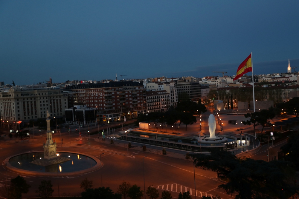 A deserted Plaza de Colon square is seen during the coronavirus disease (COVID-19) outbreak in Madrid, Spain, March 28, 2020. REUTERS/Susana Vera