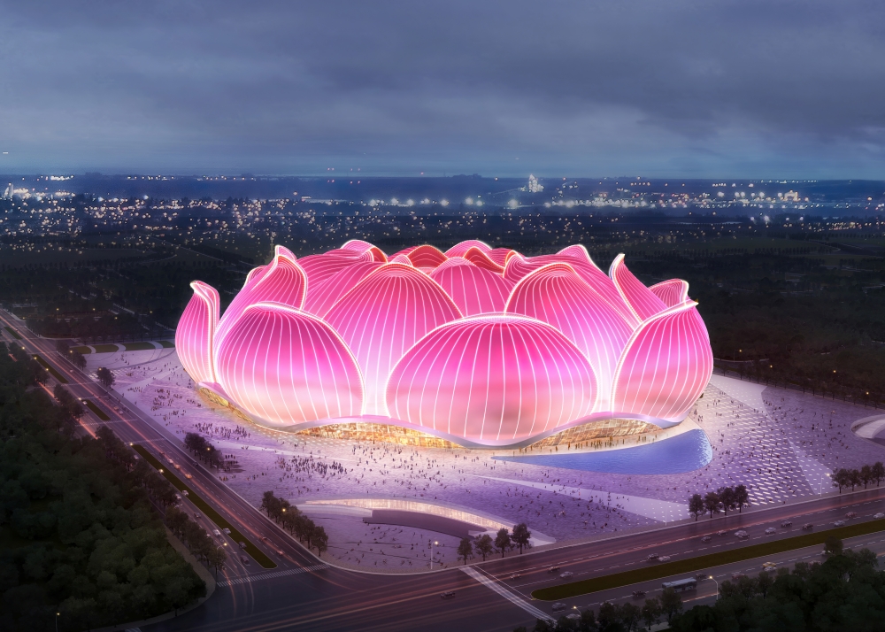 A rendering of Guangzhou Evergrande's new 100,000-seat soccer stadium in Guangzhou, Guangdong province, China is seen in this handout provided to Reuters on April 22, 2020. Evergrande Group/Handout via REUTERS