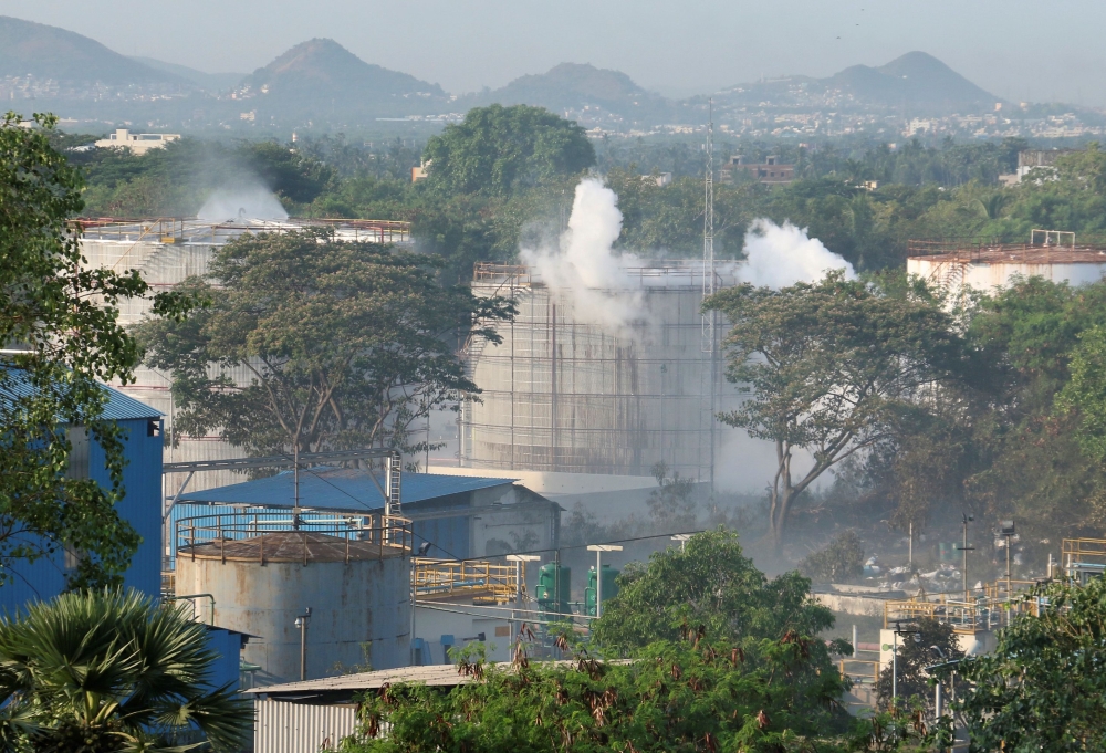 Smoke is seen at LG Polymers plant in Visakhapatnam, India, May 7, 2020. REUTERS/R Narendra