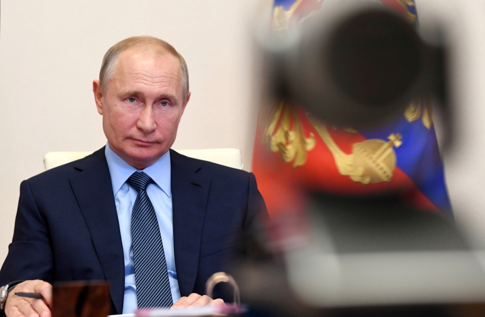 Russia's President Vladimir Putin takes part in a video conference call with health workers at the Novo-Ogaryovo state residence outside Moscow, Russia June 20, 2020. Sputnik/Aleksey Nikolskyi/Kremlin 
